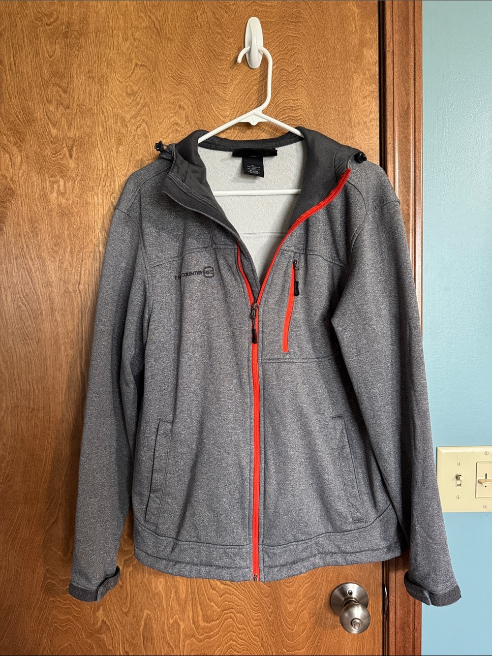 Free Country Men's Gray Jacket with Red Zipper Accents